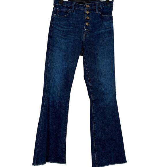 J Brand Lillie High Rise Crop Slim Raw Hem Flare Button Fly Jean 26 Blue #4067 - Picture 1 of 15